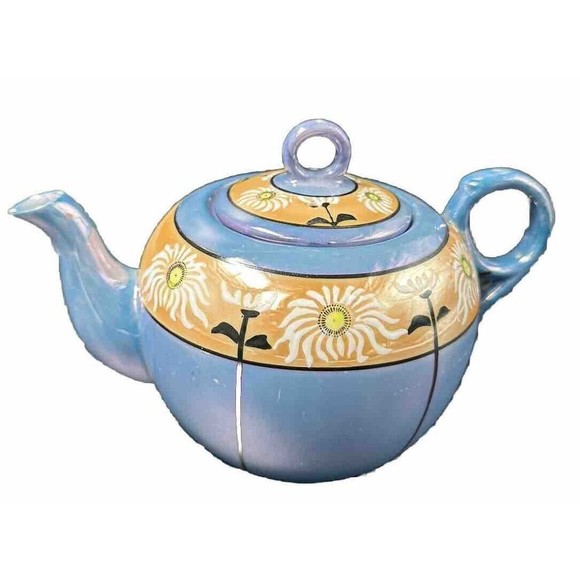 Vintage Lusterware Iridescent Hand Painted Floral Teapot with Lid made in Japan - Picture 5 of 12